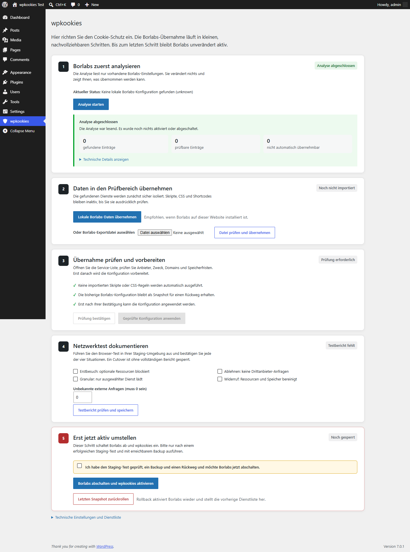 Assistent für die Migration von Borlabs Cookie in der WordPress-Administration